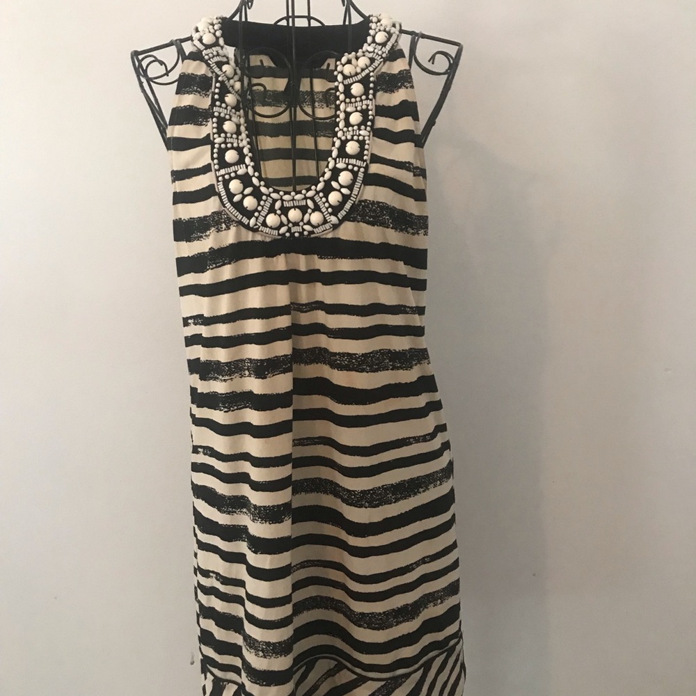 BCBGmaxazaria beaded black and white striped dress